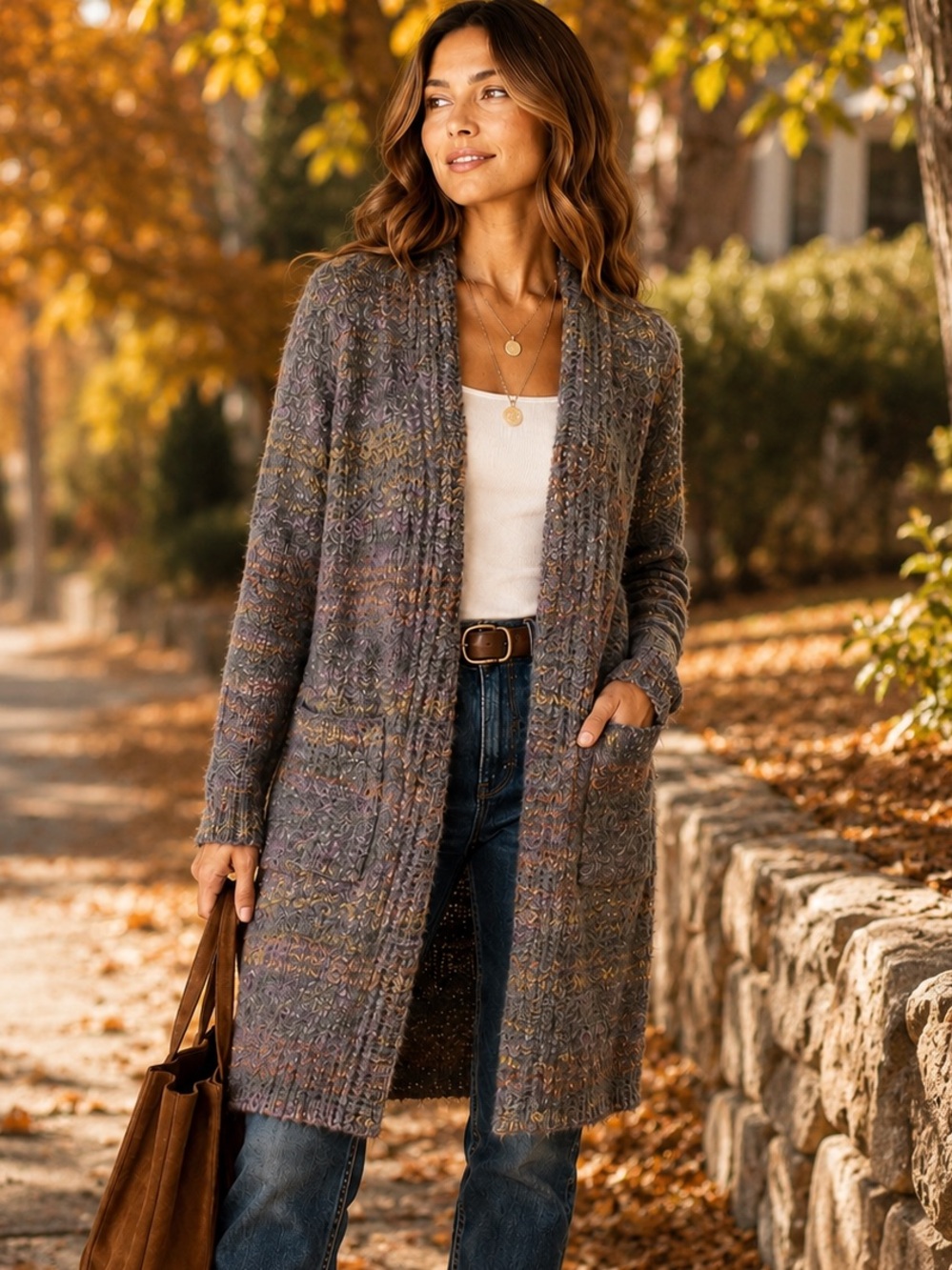 Lovestitch Long Knit Open Front Cardigan | Heathered Gray | Cozy Chic | Size L